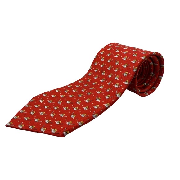 Salvatore Ferragamo Red Baseball Birds Silk Tie Made in Italy Like New